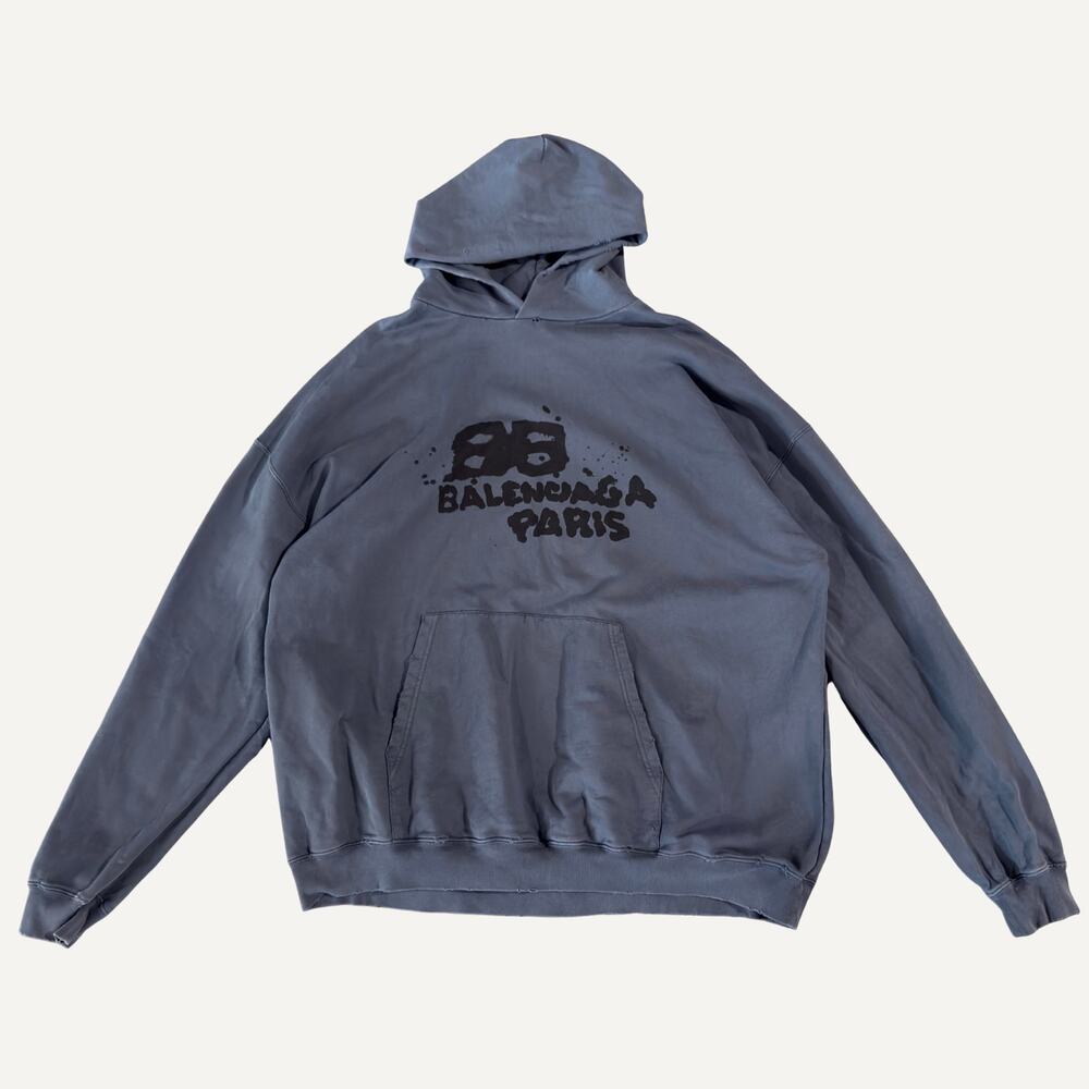 Balenciaga BB Graffiti Spray Paint Logo Hoodie Grey Sz XXS